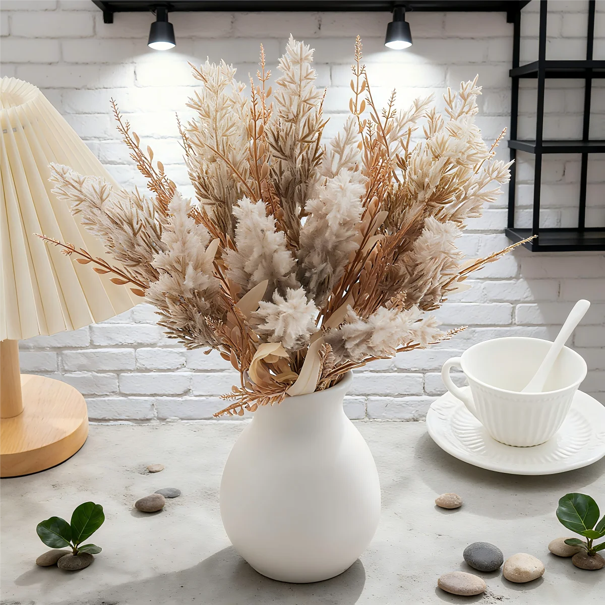 قطعة واحدة من أوراق القصب النباتية المقلدة، ديكور حديقة المنزل لحفلات الزفاف، باقة العروس، دعائم التصوير الفوتوغرافي، الأدوات المنزلية #4