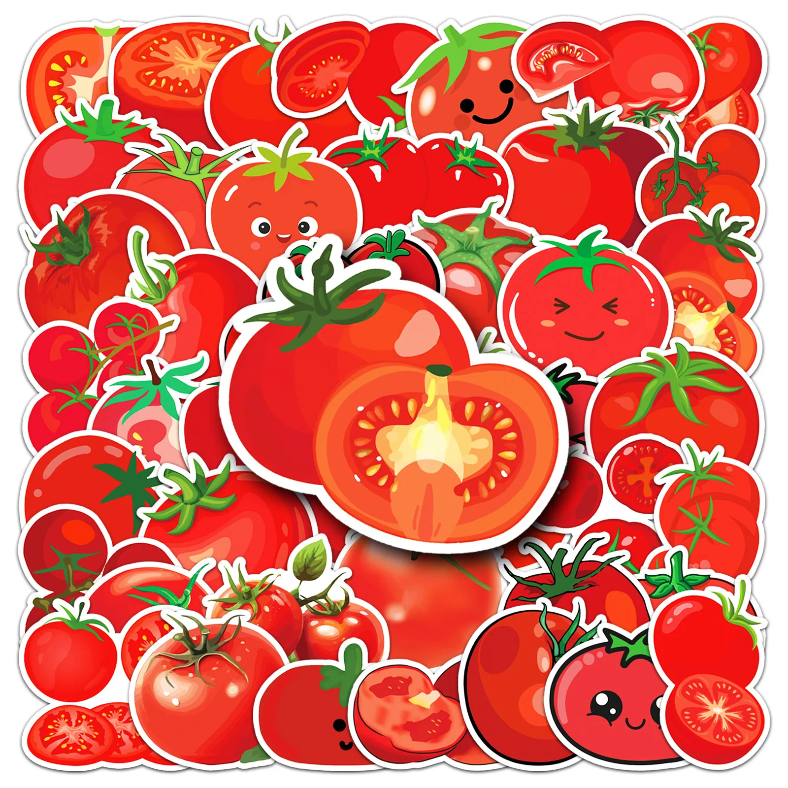 

50PCS Tomato Graffiti Stickers Cartoon Cute Fruits and Vegetables Decoration Water Cup Phone Case Skateboard Luggage Sticker