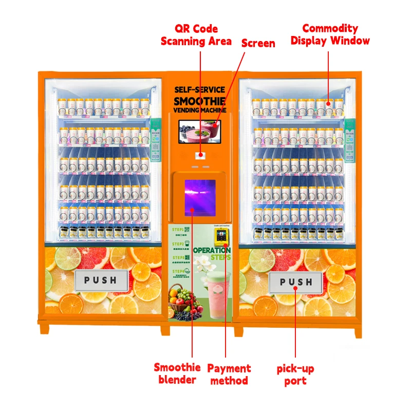 大容量で耐久性のある素材を使用した人気デザインの冷凍生果物自動販売機（モール向けスムージー自動販売機）
