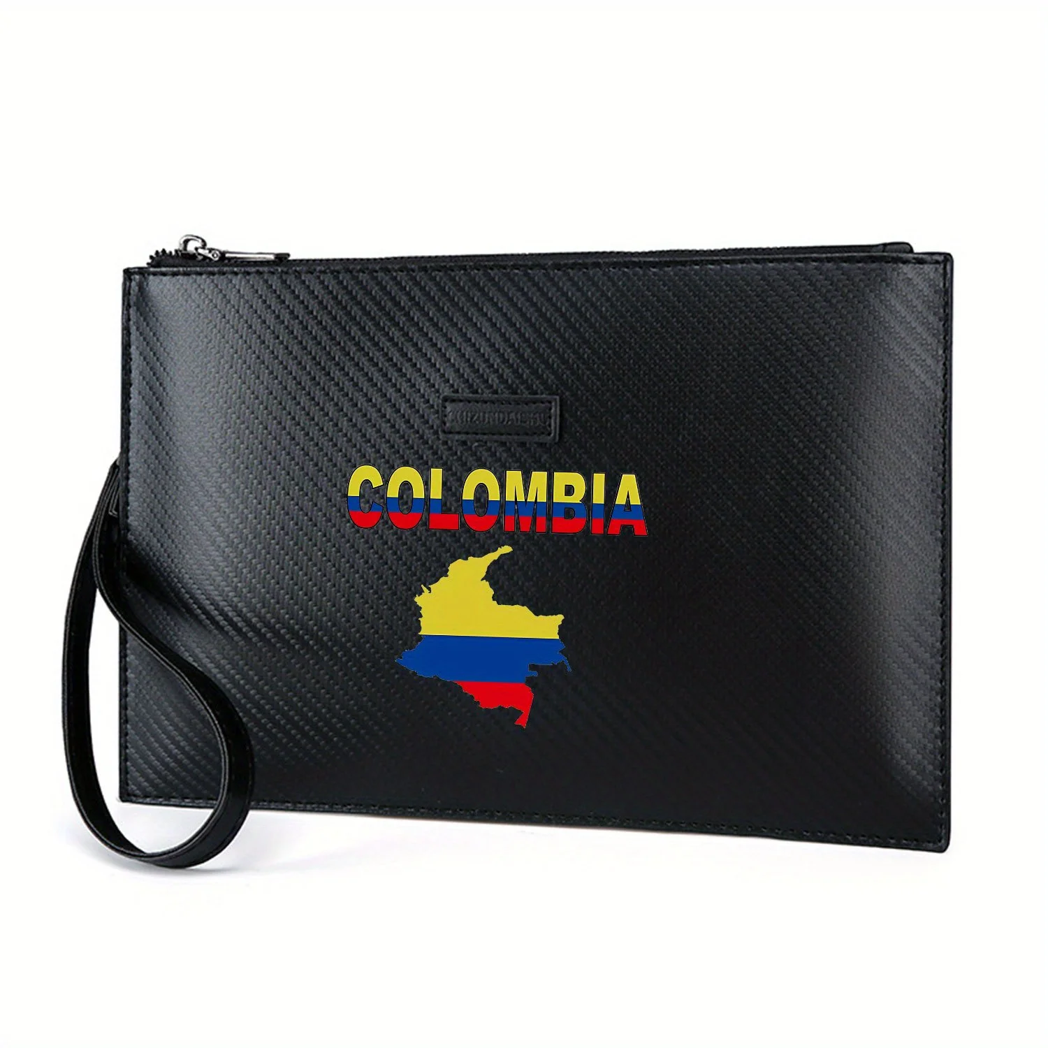 خريطة العلم كولومبيا نص خلفية سوداء أنيقة مطبوعة بولي PU حقيبة يد رجالية عصرية وعملية للحمل اليومي