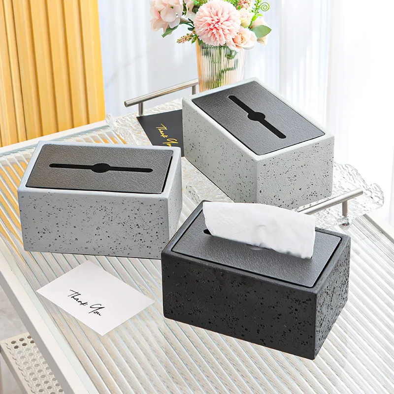 Speckled Stone Texture Tissue Box Cover Rectangular Resin Napkin Holder Modern Minimalist Tissue Dispenser Home Cafe Table Decor