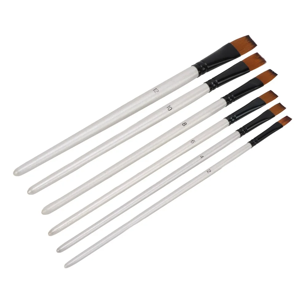 6pcs Flat & Angled Shapes Paint Brush Set Wood Handle Versatile Acrylic Paint Brushes Watercolor Brushes For Craft Projects