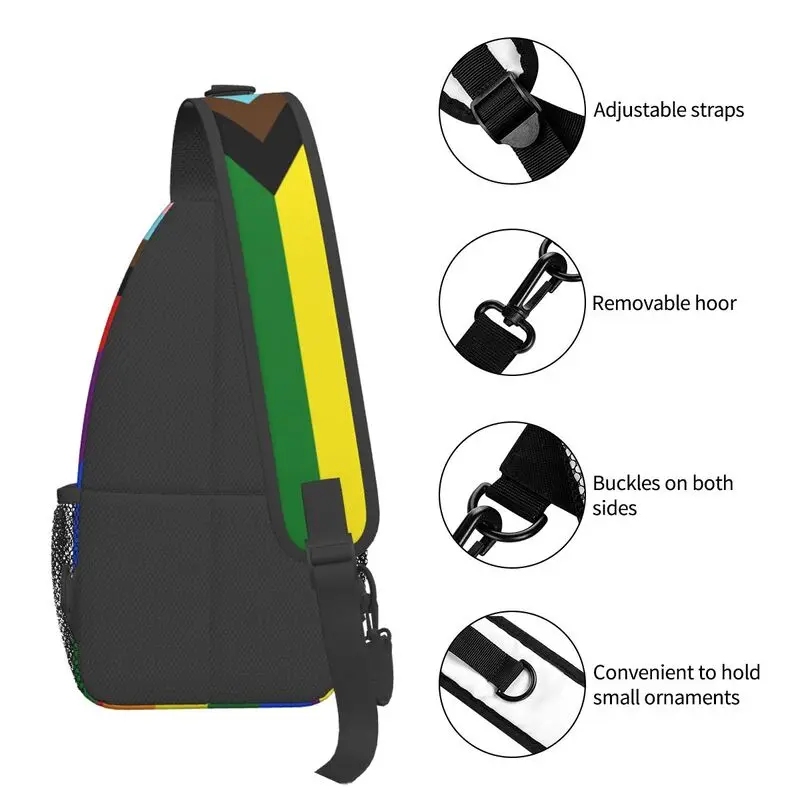 Mochila personalizada LGBT Progress Pride Flag Sling Bags para viajes, senderismo, Gay, lesbiana, pecho, bandolera de hombro, Daypack