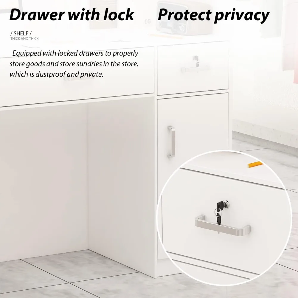 محطات استقبال مع رف وأدراج مفتوحة، مكتب طاولة خشبي مع درج قابل للقفل لغرفة الاستقبال المكتبية