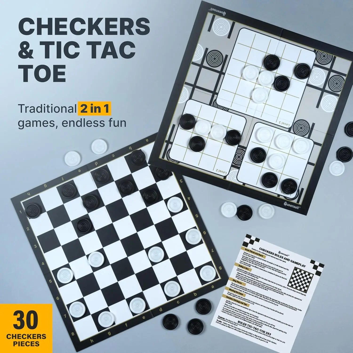 لعبة الداما مع 30 قطعة لعبة الداما - لعبة اللوحة الكلاسيكية للأطفال والكبار #3