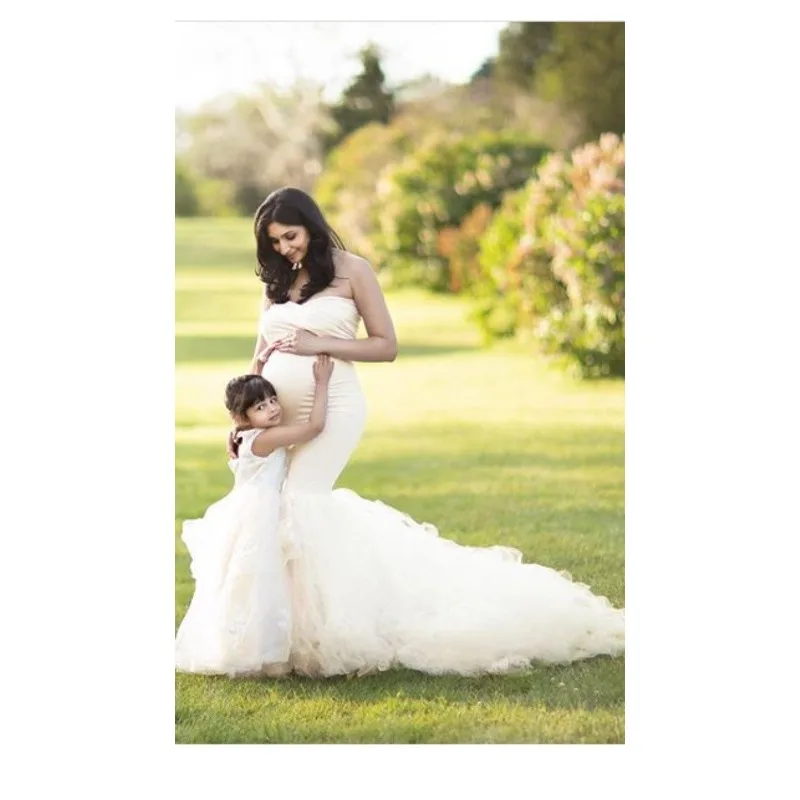 Abito premaman a sirena in tulle - Abito da servizio fotografico aderente senza spalline per baby shower e fotografia di gravidanza vestido maternidad