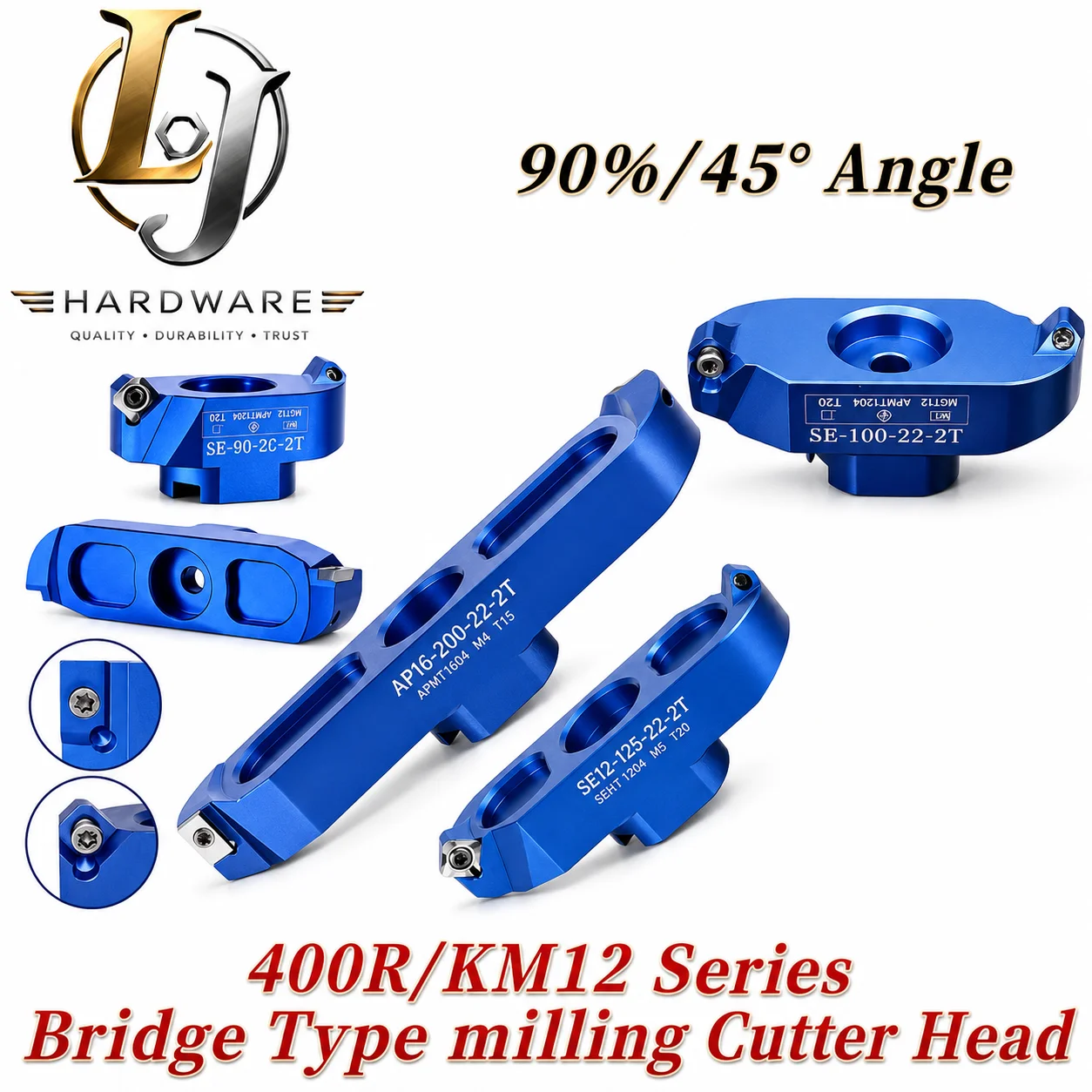 KM12 400R 90° 45° 50 63 AP SE Face Milling Cutter Head Two-Edged Bridge Aluminum Alloy for APKT1604 SEHT1204 CNC Milling Tool