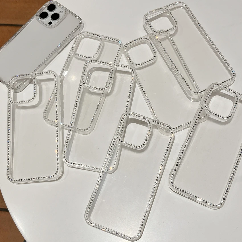 الحافة حجر الراين جراب هاتف آيفون 17 16 15 14 13 برو ماكس شفافة 15Pro 17Pro 16Pro جراب هاتف بولي يوريثان لينة 14 برو ماكس غطاء