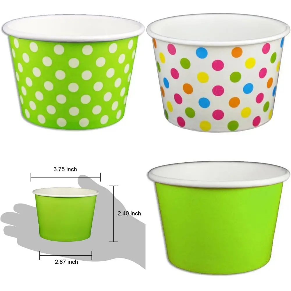 

1000 зеленых чашек для йогурта в горошек, 8 унций