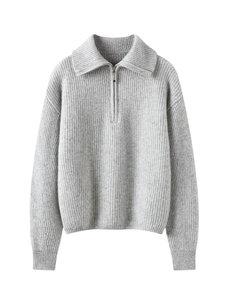 TLOML Autunno Inverno Donna 100% Maglione di Cachemire Spessa Mezza Cerniera Gira Imbottiture Collare Pullover di Alta Qualità Casual Cashmere Magliette E Camicette