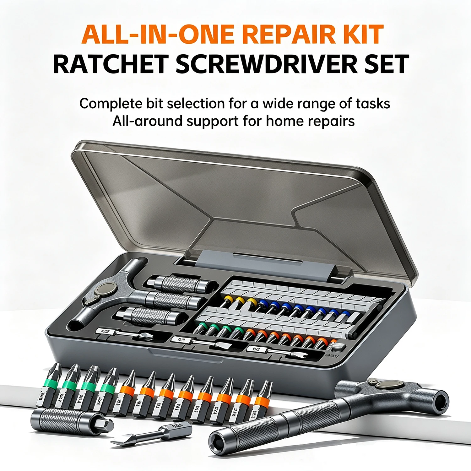Magnetic Ratchet with Precision Bits–Ideal for Home Repairs DIY Projects Ergonomic Rotatable Ratchet Handle and Storage Case