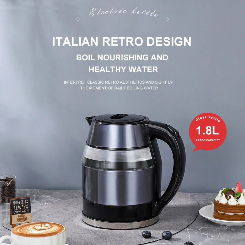 GELAIBO اللون الصلب طبقة مزدوجة عالية البورسليكات الزجاج غلاية كهربائية غلاية كهربائية منزلية غلاية مضادة للتجفيف