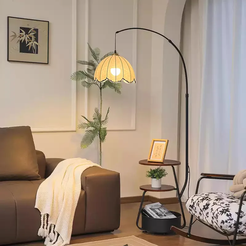 

Wood Coffee Table Fishing Led Floor Lamps for Living Room Sofa Side Remote Control Dim Standing Lamp Bedroom Ambient Lighting