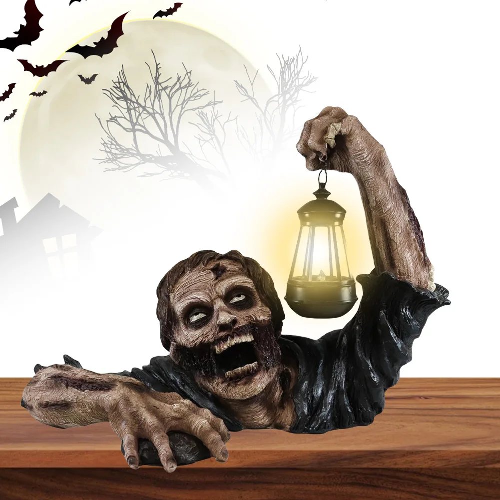 

Halloween Resin Zombie Sculpture Waterproof with Lantern Zombies Crawling Out of The Ground Battery Operated for Outdoor Decor