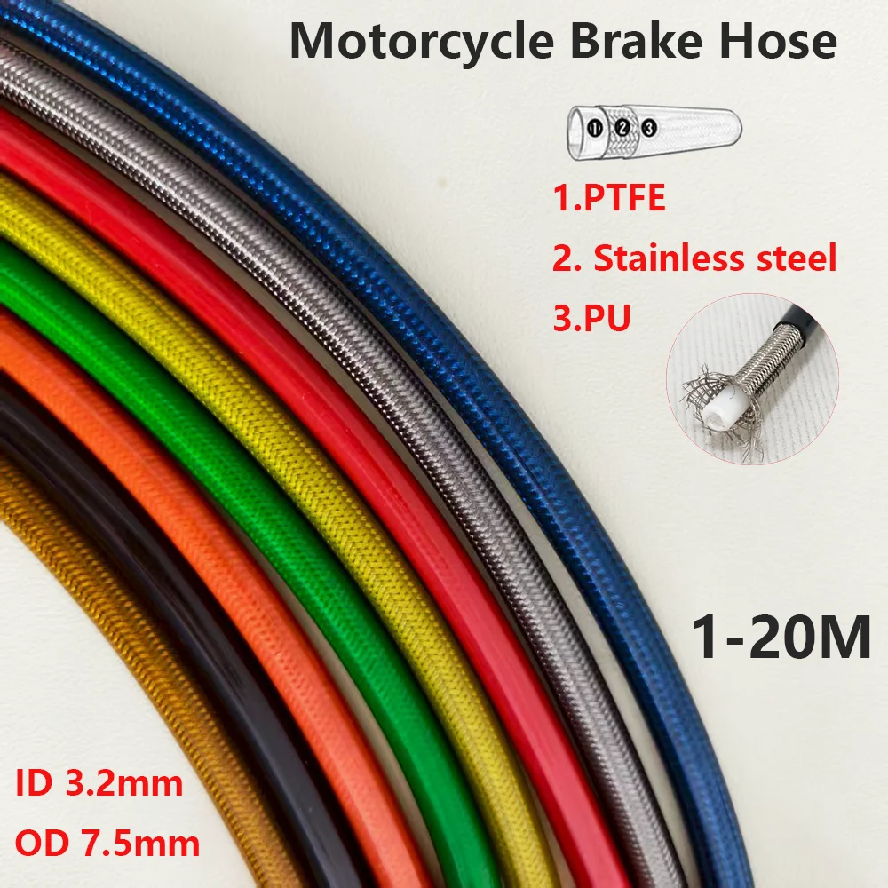 AN3 1M~20M Motorcycle Braided Stainless Steel PTFE Brake Pipe Line Hose Brake Line Gas Oil Fuel Tube Pipe Racing Brake Hose