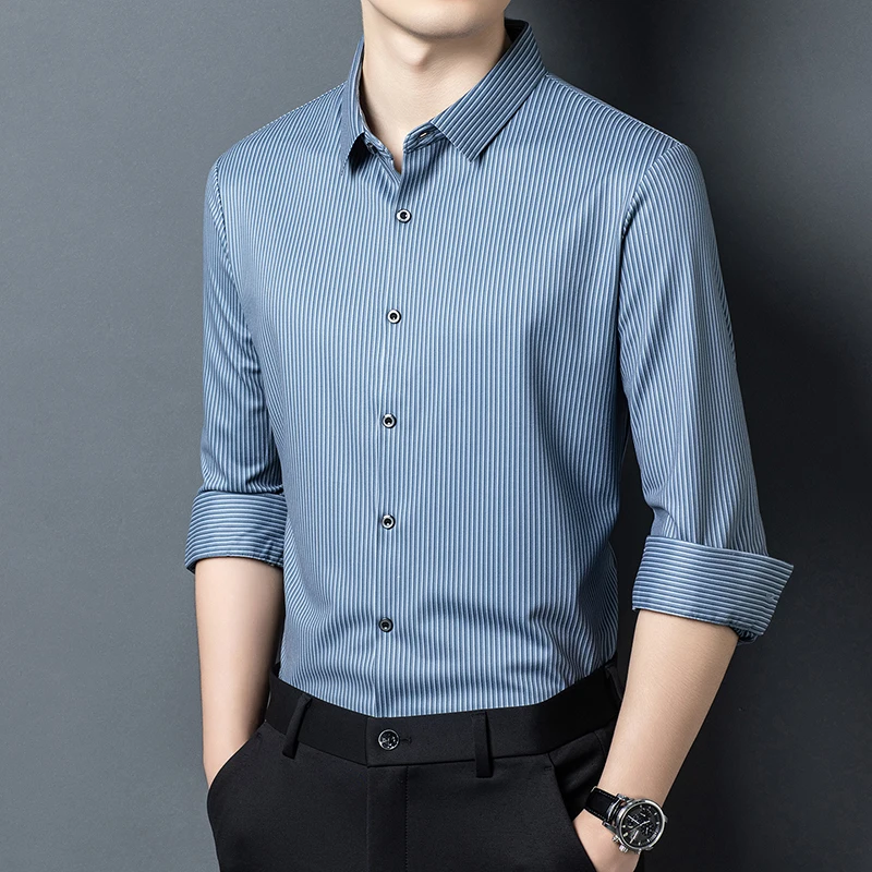 

Men's Long Sleeve Striped Shirt New Spring Casual Business Casualwear Trendy Layering Shirts for Men