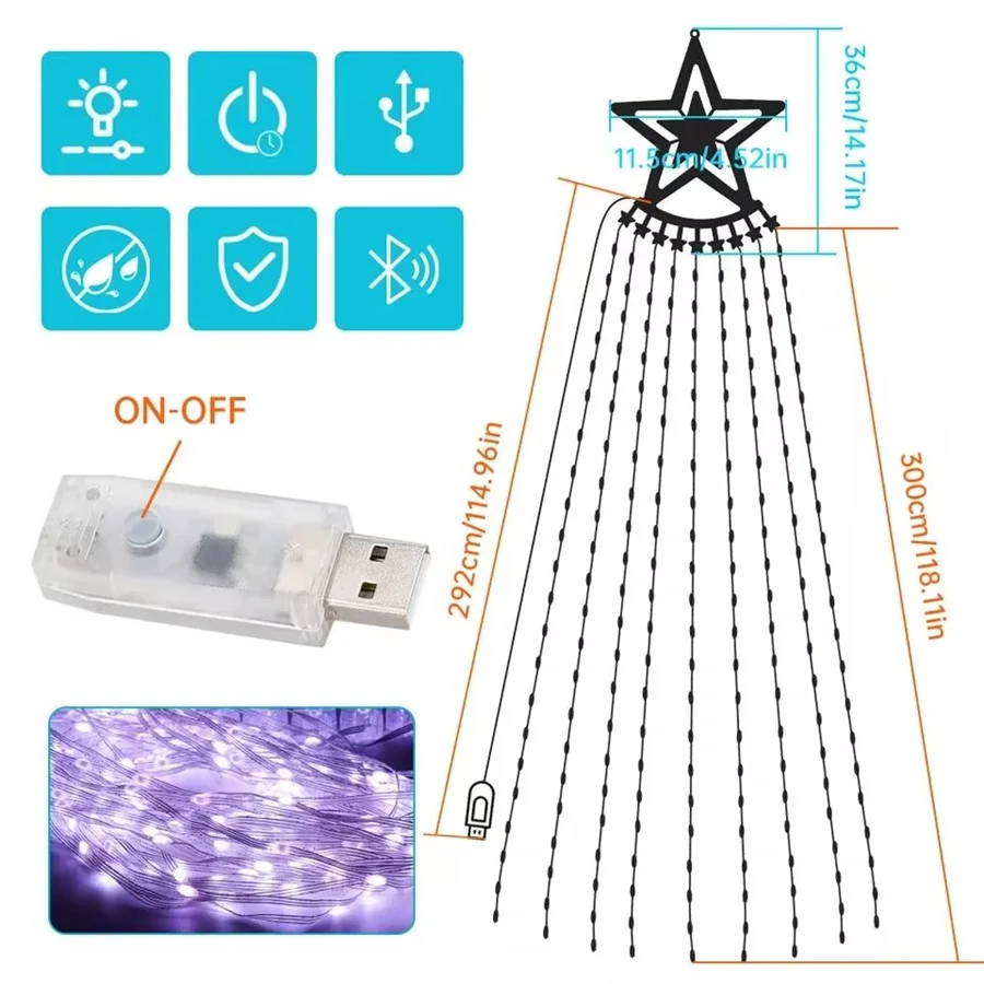 30 5LED 5点星の滝クリスマスストリングライトスマートアプリ制御rgbフェアリーライト屋外ガーデンデコレーション花輪