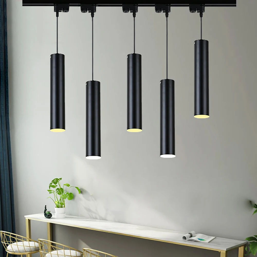 Dimmable Led Pendant Lamp Long Tube Lamp LED Track Light Spotlights for Kitchen Dining Room Shop Bar Decor Cylinder Pipe Light