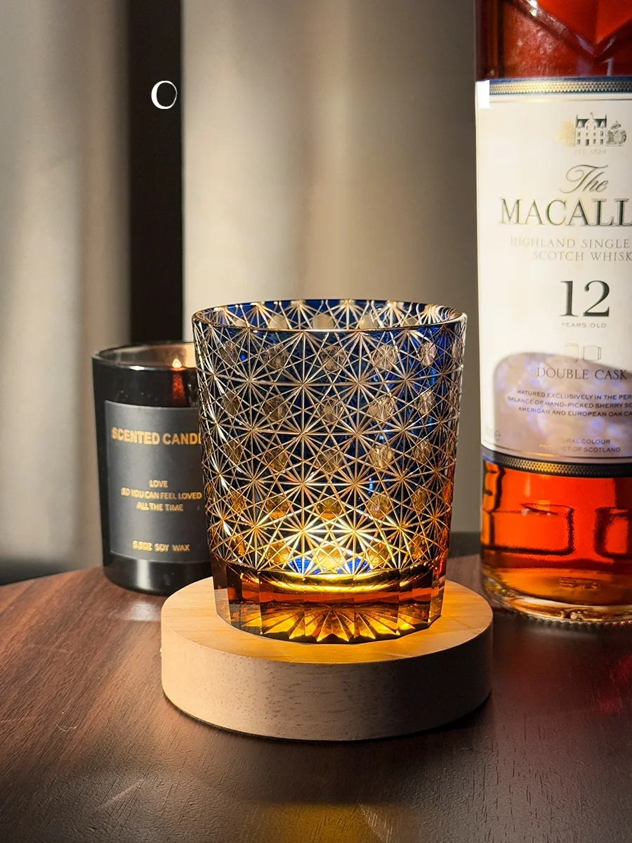 High-End Handmade Crystal Whiskey Glass Japanese Style Retro Design Double Layered Wine Cup in Gift Box by Mountain Stream