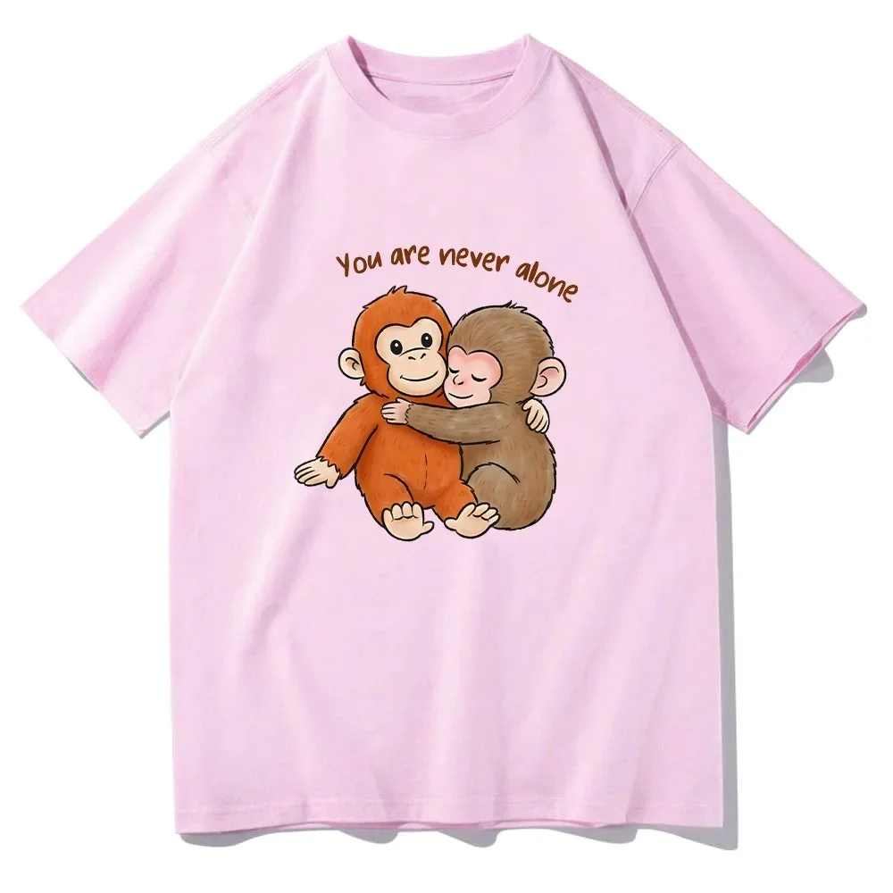 Punch Monkey T-shirt Cute Baby Monkey with Plush Toy Graphic T Shirts Emotional Gift Animal Lovers Top Women Summer Vintage