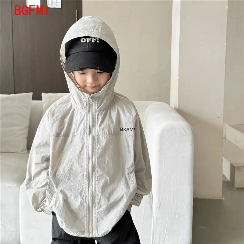 teens Boy Sun Protection Clothing Children's Summer Skin Clothing Lightweight Jacket 2024 Hooded Zipper Air-conditioned Clothes