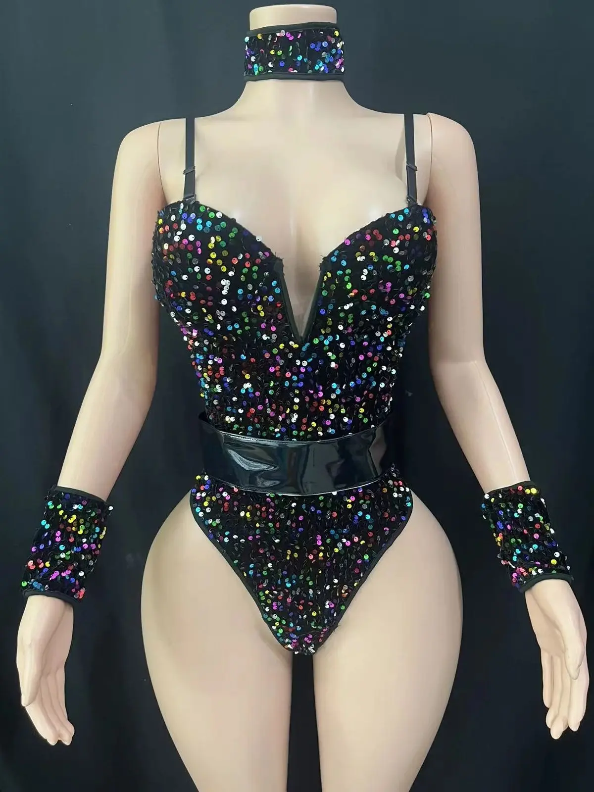 Diamentowy Kombinezon Body Cekinowy Bez Pleców Kostium na Występ do Klubu Nocnego Baru DJ Kostiumy Damskie Tancerki Gogo Sukienka na Imprezę Scenę DN21341