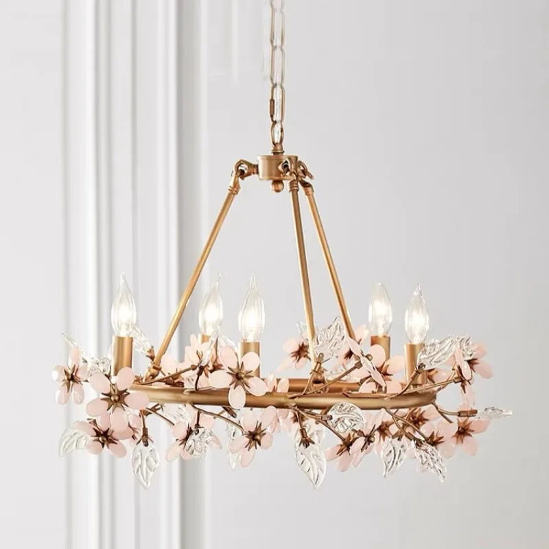 French style beautiful children's room princess pendant light romantic pink light luxury bedroom light