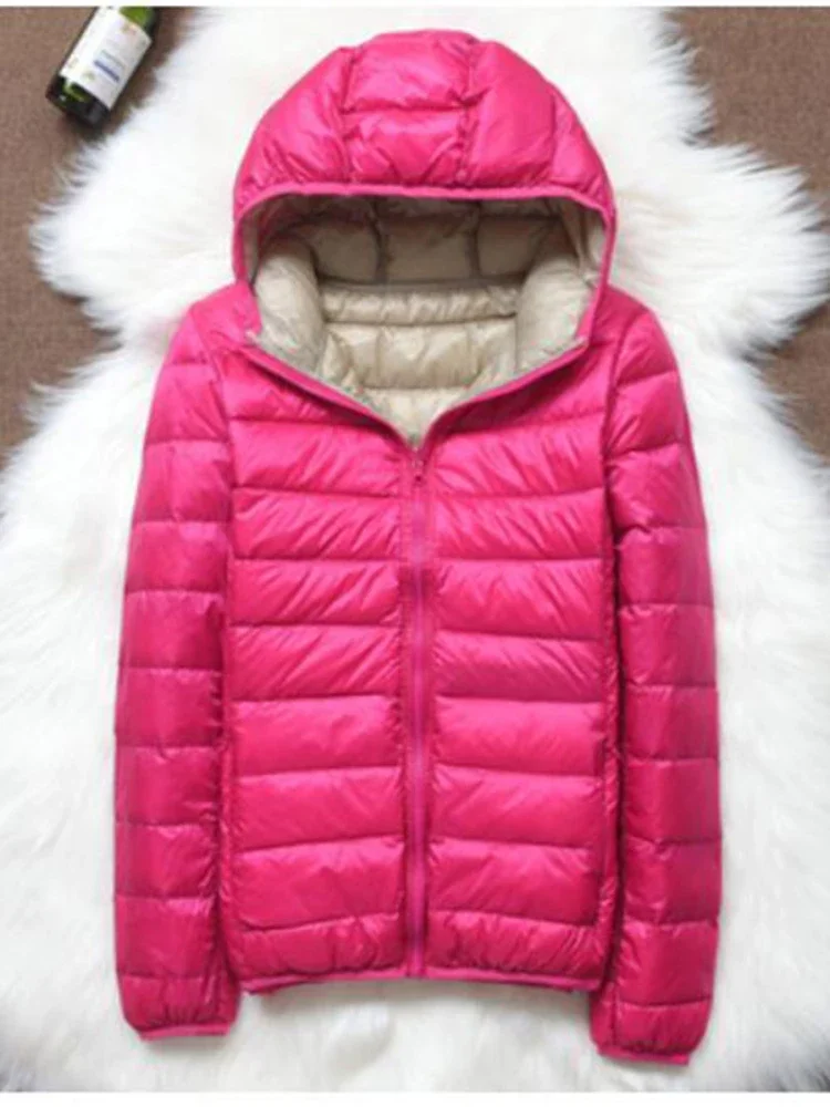 Vrouwen Down Jacket Hooded Herfst Winter Ultra Licht Donsjack Vrouwen Jas Vrouwelijke Puffer Jacket Dubbelzijdig Slijtage