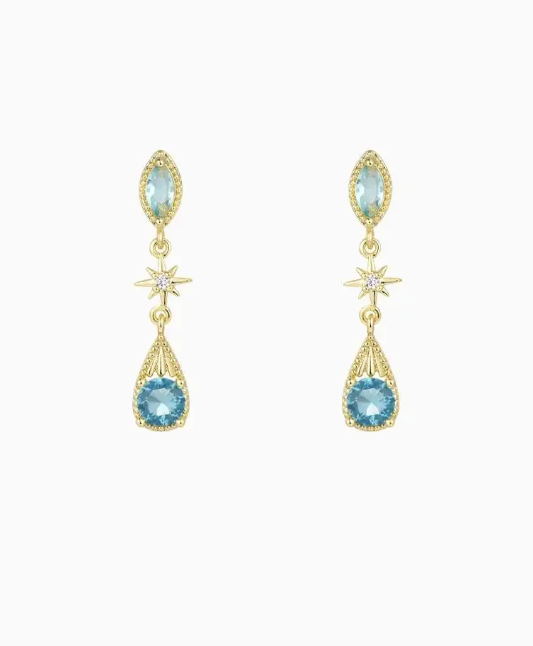 

Blue Zirconia Starburst Earrings For Women Vintage 2024 French Long Earrings Drop Earrings Jewelry Gifts Elegant Simple