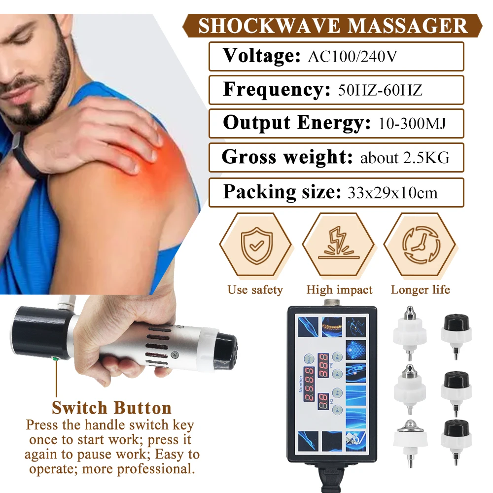 300MJ กายภาพบําบัด Shockwave เครื่องบําบัดใหม่แบบพกพาสําหรับ ED Treatment บรรเทาอาการปวดไหล่ Shock Wave Massager