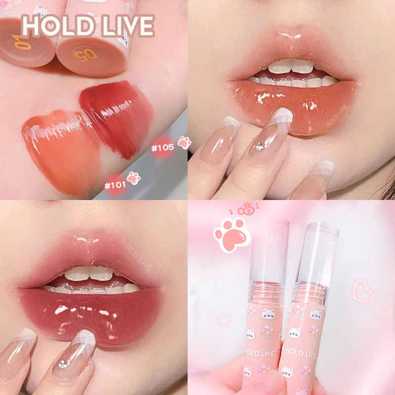 HOLD LIVE Cat Water Gloss Lip Glaze White Glass Lip Gloss Moisturizing Mirror Niche Lipstick