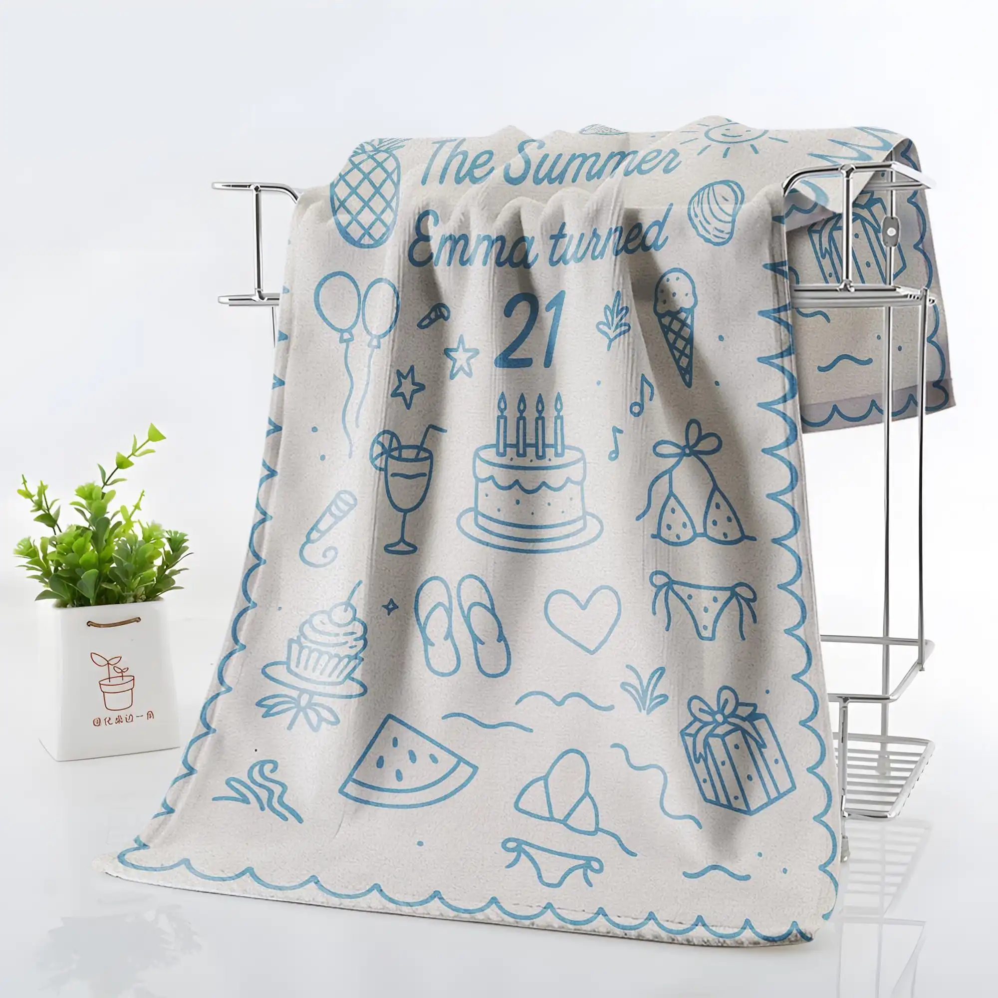 لطيف منشفة الشاطئ المخصصة لعيد ميلاد شخصية الصيف منشفة حفلة 21st هدية عيد ميلاد فكرة بركة الشاطئ رحلة على شاطئ البحر الاحتفال #3