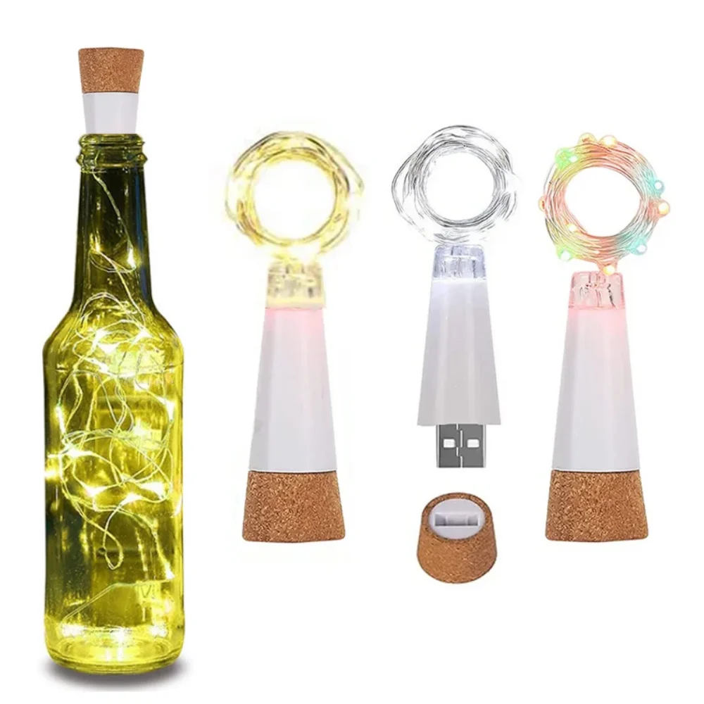 20 LEDs Cork Bottle Fairy Lights USB Rechargeable Christmas Garland String Lights  Bedroom Room  Wedding Party Decoration
