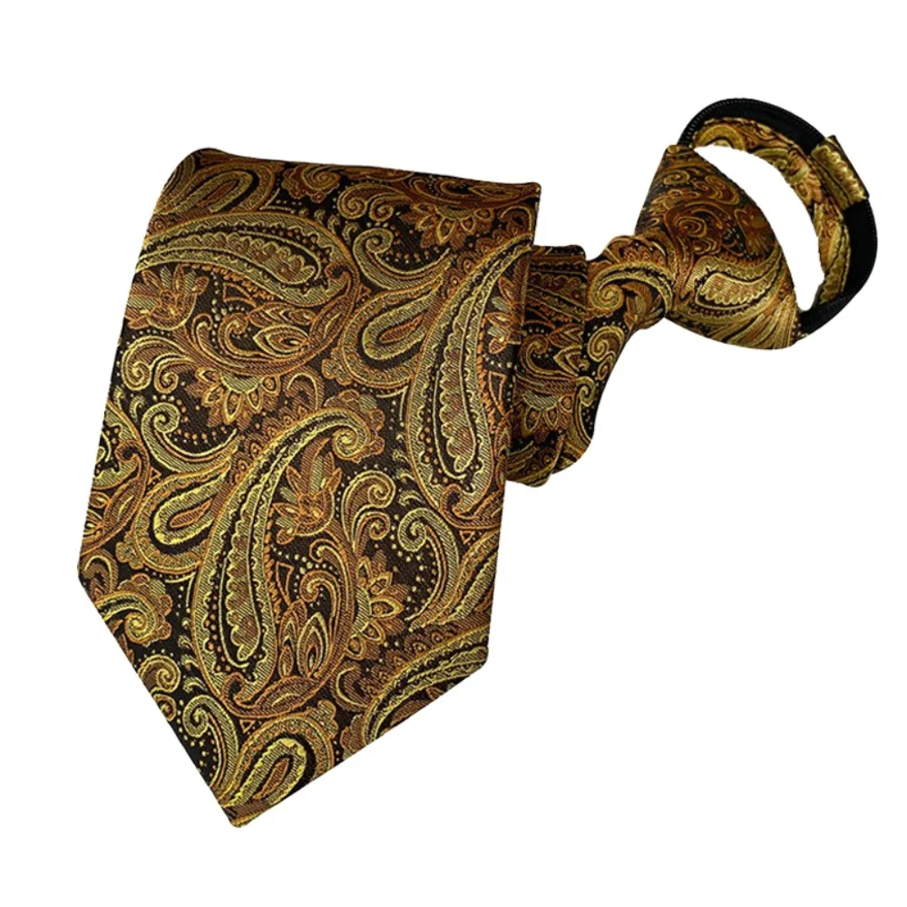 

Fashion Silk Material Pre-tied Necktie Rubber Fastener Slim Cut Easy Neck Tie Striped Design Zipper Necktie Suits Matching