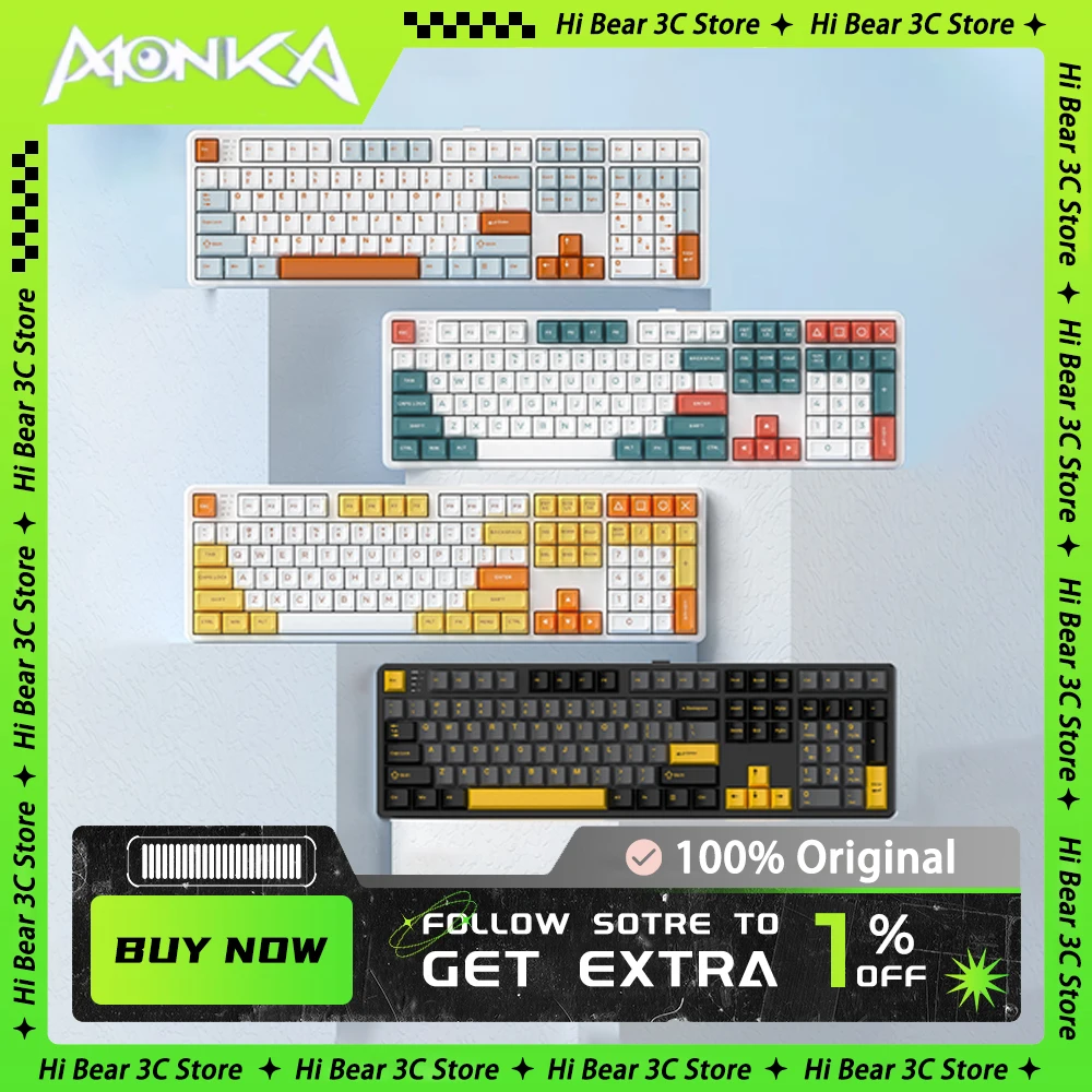 

Monka 3108 Mechanical Keyboard Three Mode RGB Wireless Gaming Keyboard Gasket Hot Swap 108 Keys Pc Gamer Accessories Office Mac