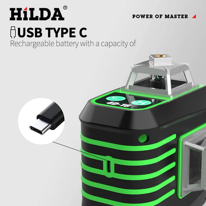 HILDA Laser Level 12/16 Lines 3d/4d Self-leveling 360 Horizontal And Vertical Cross Super Powerful Portable Green Laser