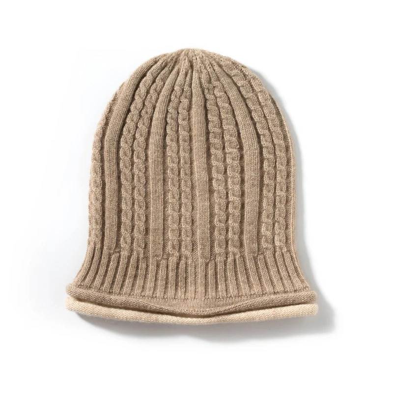 Women Hat Winter New 100% Cashmere Knitted Hats Soft Warm Headgears Lady Fashion Thicken Bonnet Cap Girl Cashmere Beanies Caps