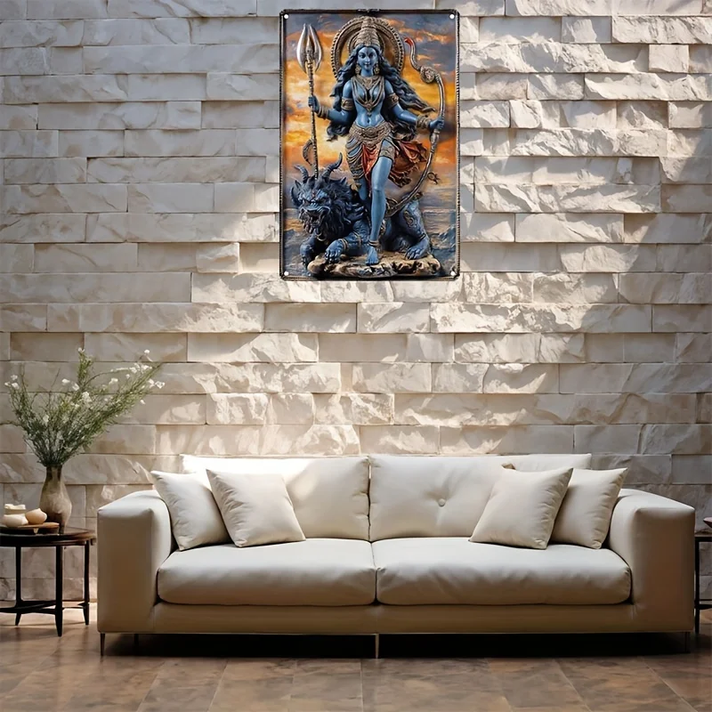 Contemporary Aluminum Wall Hanging Sign- 2D Goddess Kali Decorative Plaque for Bar, Restaurant, Home