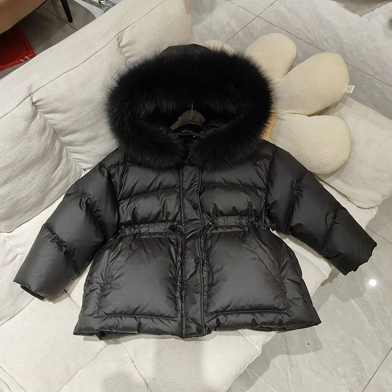 4-12 Years Winter Girls Down Jacket Glossy Waterproof Keep Warm Little Princess Coat Hooded Zipper Outerwear New Kids Clothes