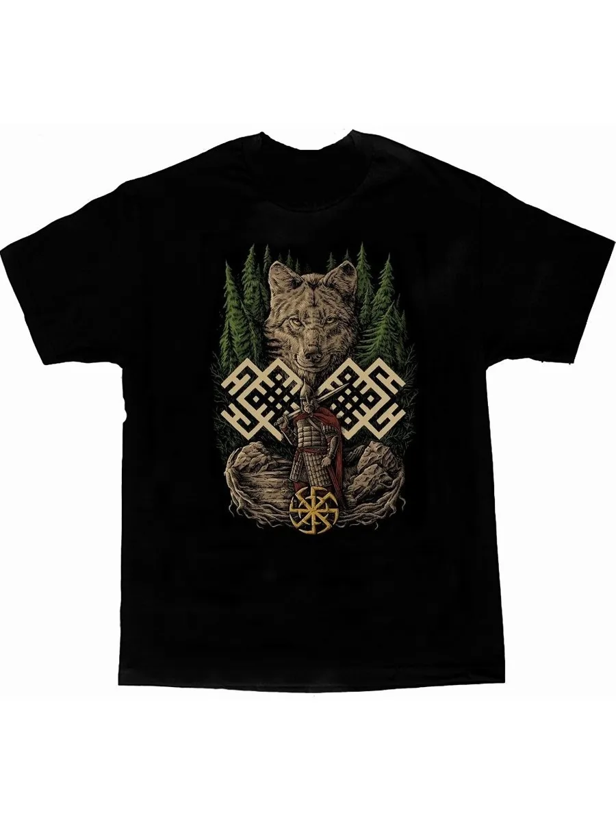 Cool Design Wolf Warrior Slavic T-Shirt. Summer Cotton Short Sleeve O-Neck Mens T Shirt S-3XL