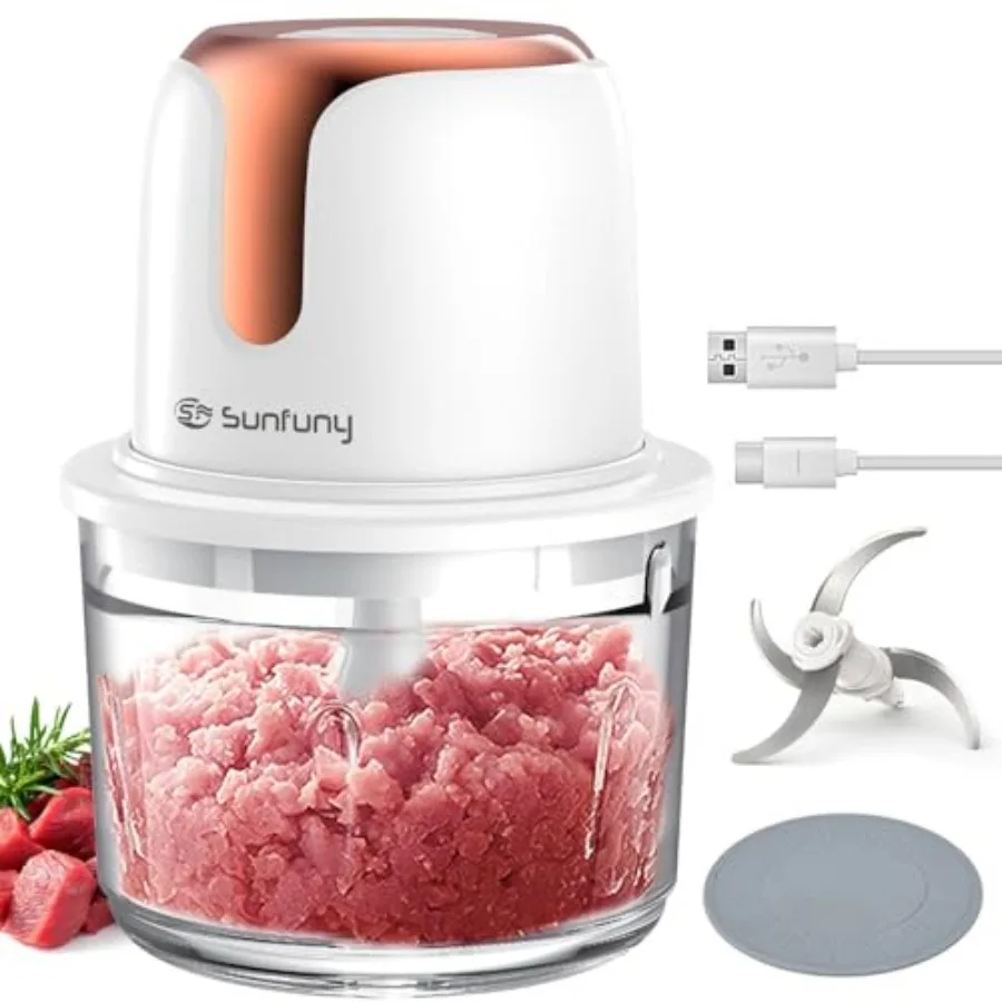 

Sunfuny Cordless Food Processor Mini Food Chopper Wireless with 5-Cup Glass Bowl 6000mAh Battery USB-C Rechargeable Vegetable C