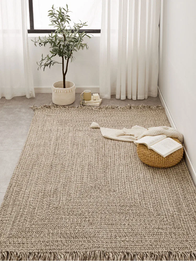 Hand Woven Wool Carpet Modern Nordic Simple Study Coffee Table Floor Mat Living Room Solid Color Carpets Bedroom Bedside Rug