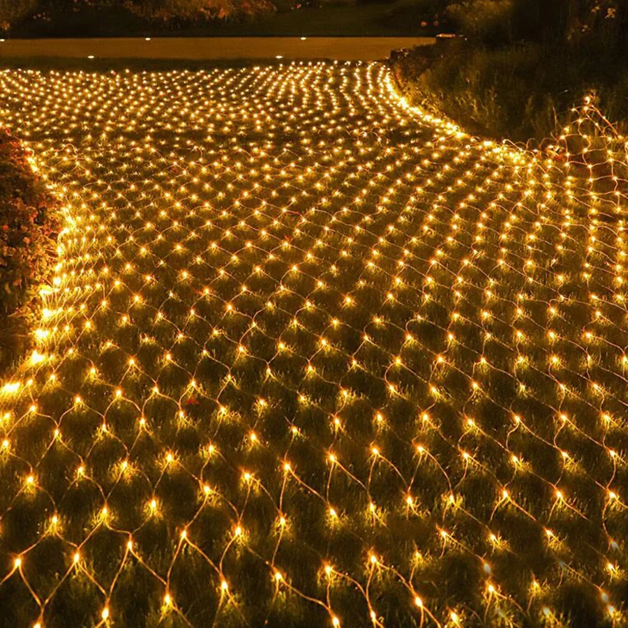 Luz de red LED de gran tamaño, 8x10m, 2000 LED, luz de red de arbusto grande para exteriores, luces de malla impermeables para árbol de Navidad para decoración de pared de jardín