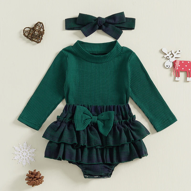 Baby Girl Shorts Set  Long Sleeved Round Neck T-Shirt With Pit Stripe Top  Checkered Shorts Headband Autumn Clothing Set