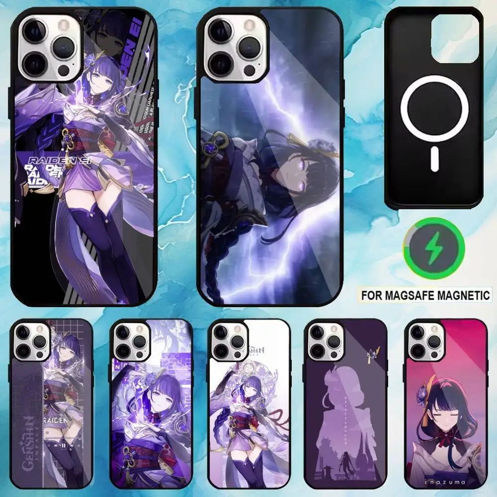 

Genshin R-Raiden Shogun Phone Case For iPhone17,16,15,14,13,12,11 Plus,Pro Max Magnetic For Magsafe Wireless Charging
