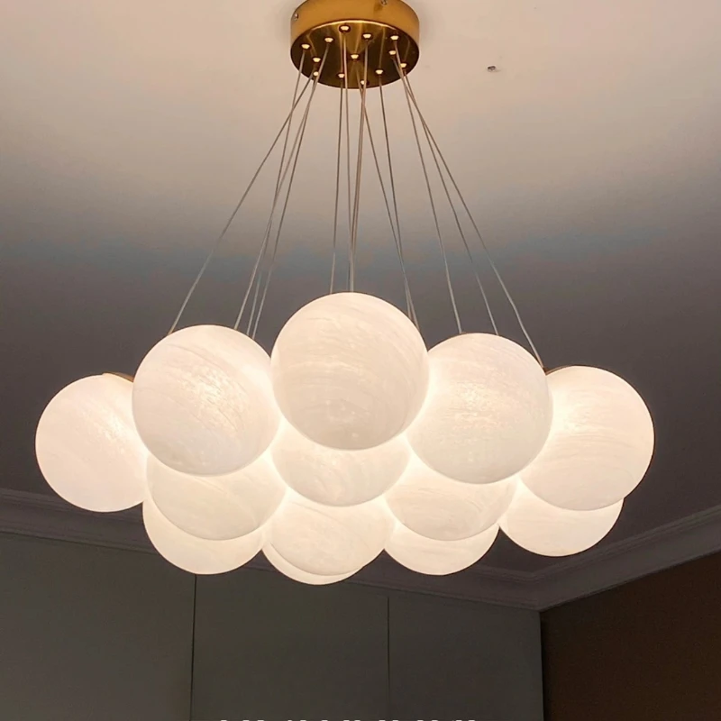 Lámpara de bola de burbujas con luz de planeta, Luna, sala de estar, esfera de frijol mágico creativa, viento crema francés, lámpara de lujo para dormitorio