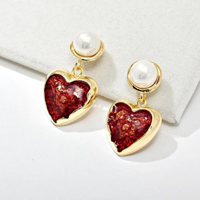 925 Silver Needle Korean Fashion French Pearl Earrings For Women Jewelry 2026 Trending New Sparkling Glass Heart Earrings