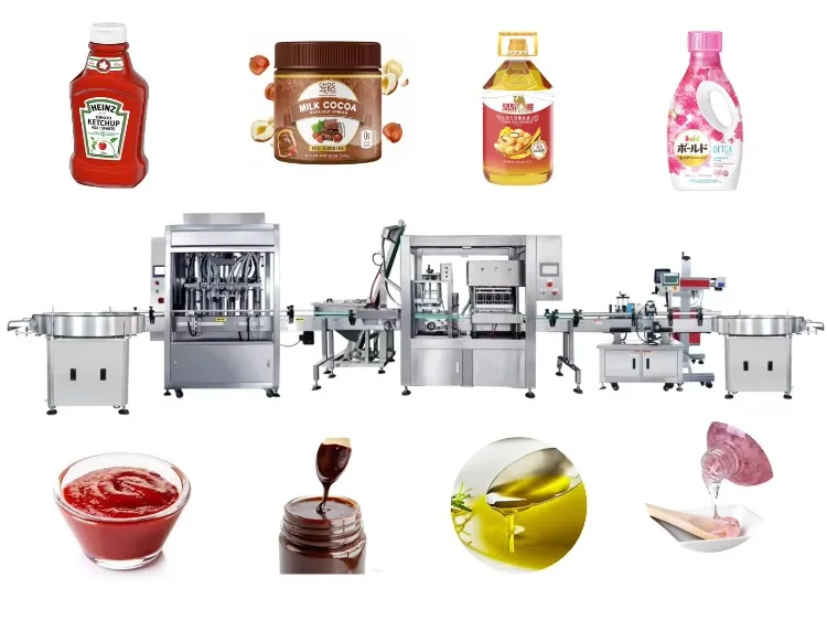 Automatic Mayonnaise & Tomato Paste Filling Machine for Plastic Bottles with PLC Pump Capping & Labeling Functions