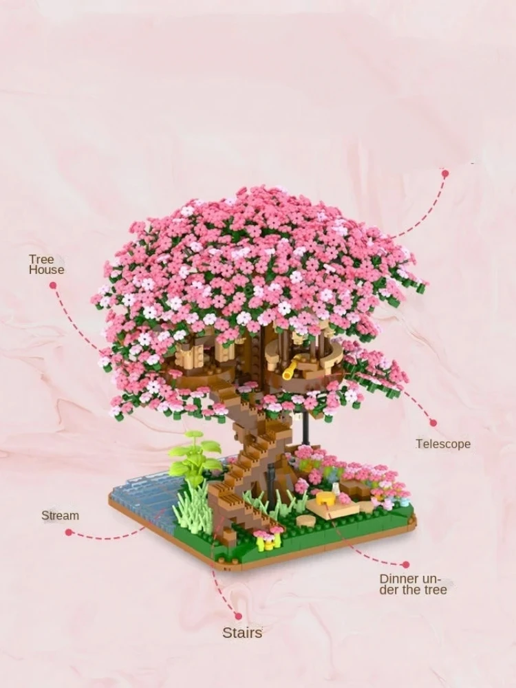 Romantico fiore albero casetta blocchi di costruzione fai da te casa sull'albero modello mattoni set assemblare giocattolo per ragazze adulte decorazione regalo di Natale