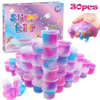 子供のためのカラフルなクリスタルクレイスライムセット,偽のウォーターボトル,モデリングクレイ,ストレス解消おもちゃ,ピンク,ブルー,パープルの錯覚,小さな缶